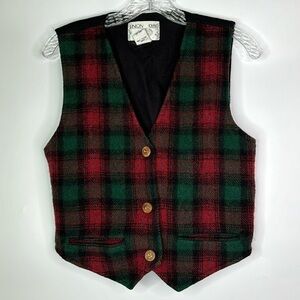 Vintage Union Khaki Red Green Wool Blend Vest Size Medium 90s